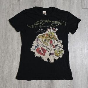 Vintage Y2K Ed Hardy by Christian Audigier Tiger Baby Tee Black